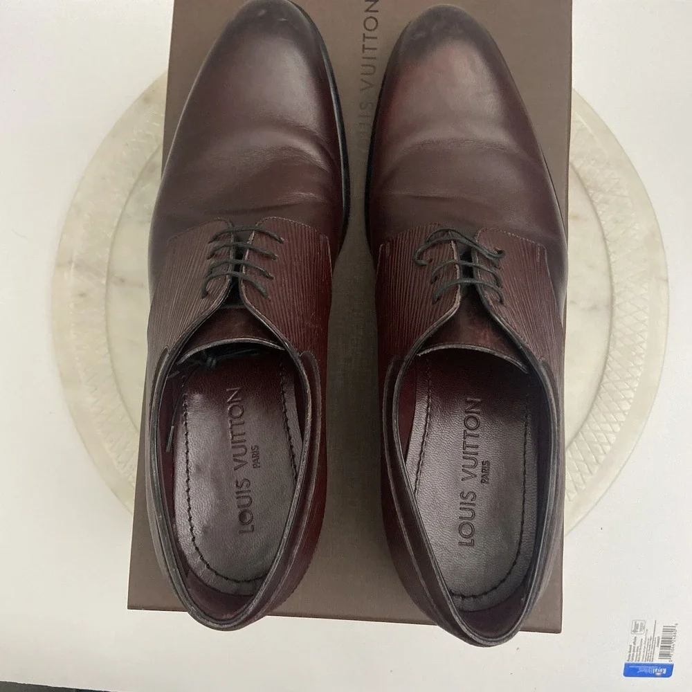 Louis Vuitton LV Dress Shoes Oxford Derby Epi Leather Brown Men's Size UK 7 US 8